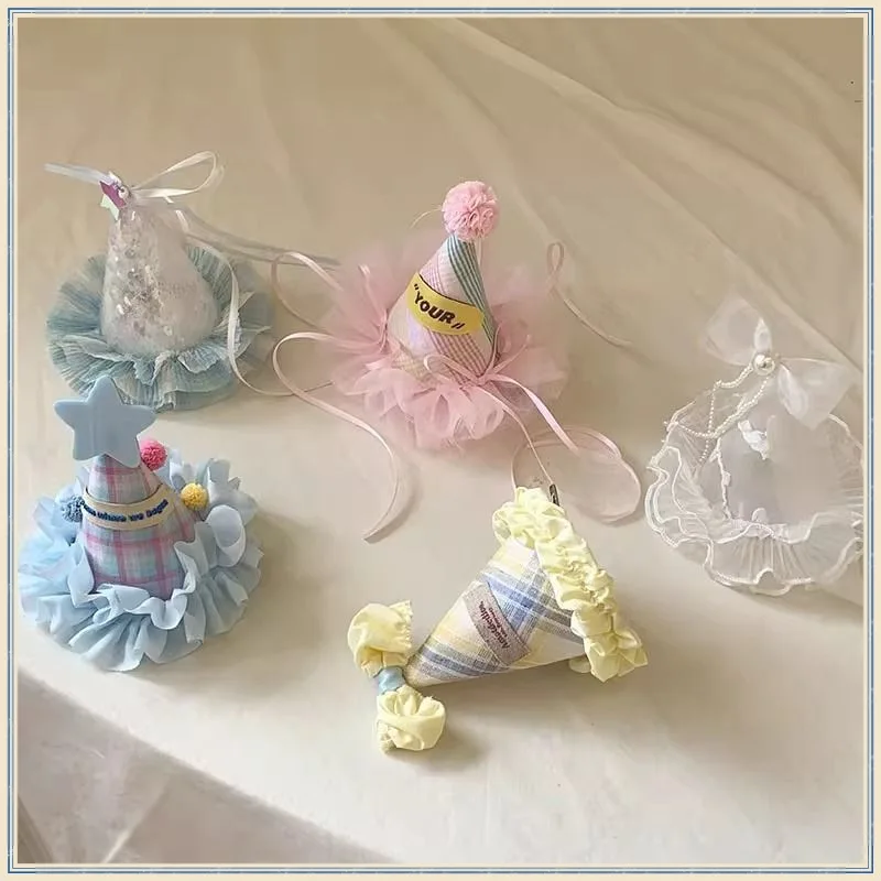 Sombrero de cumpleaños para mascotas, tocado, Clip para el pelo, sombrero de malla para perro, accesorios para fotos de fiesta, accesorios para el cabello, sombrero para perros pequeños y cachorros