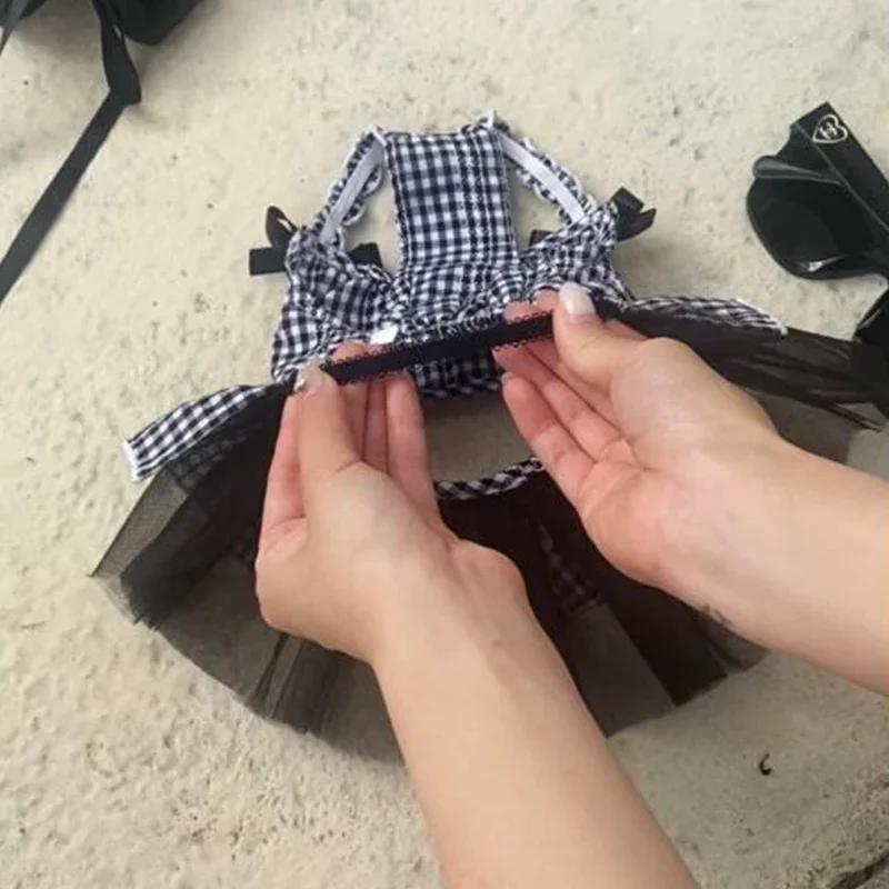 Vestido a cuadros blanco y negro para perro, vestido con tirantes y volantes de encaje de Organza para perro pequeño, vestido de fiesta de cumpleaños, ropa para perro gatito - imagen 5