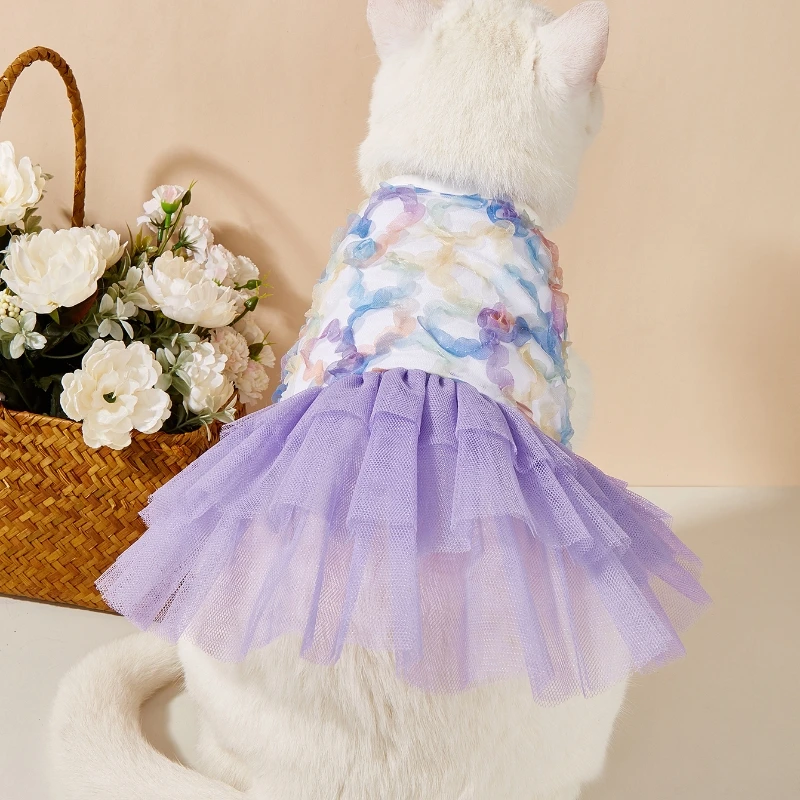 Vestido floral colorido para mascotas para gatos y perros pequeños, falda tutú de princesa para niña, ropa para mascotas, lindo gatito, ropa para cachorros para cumpleaños - imagen 2