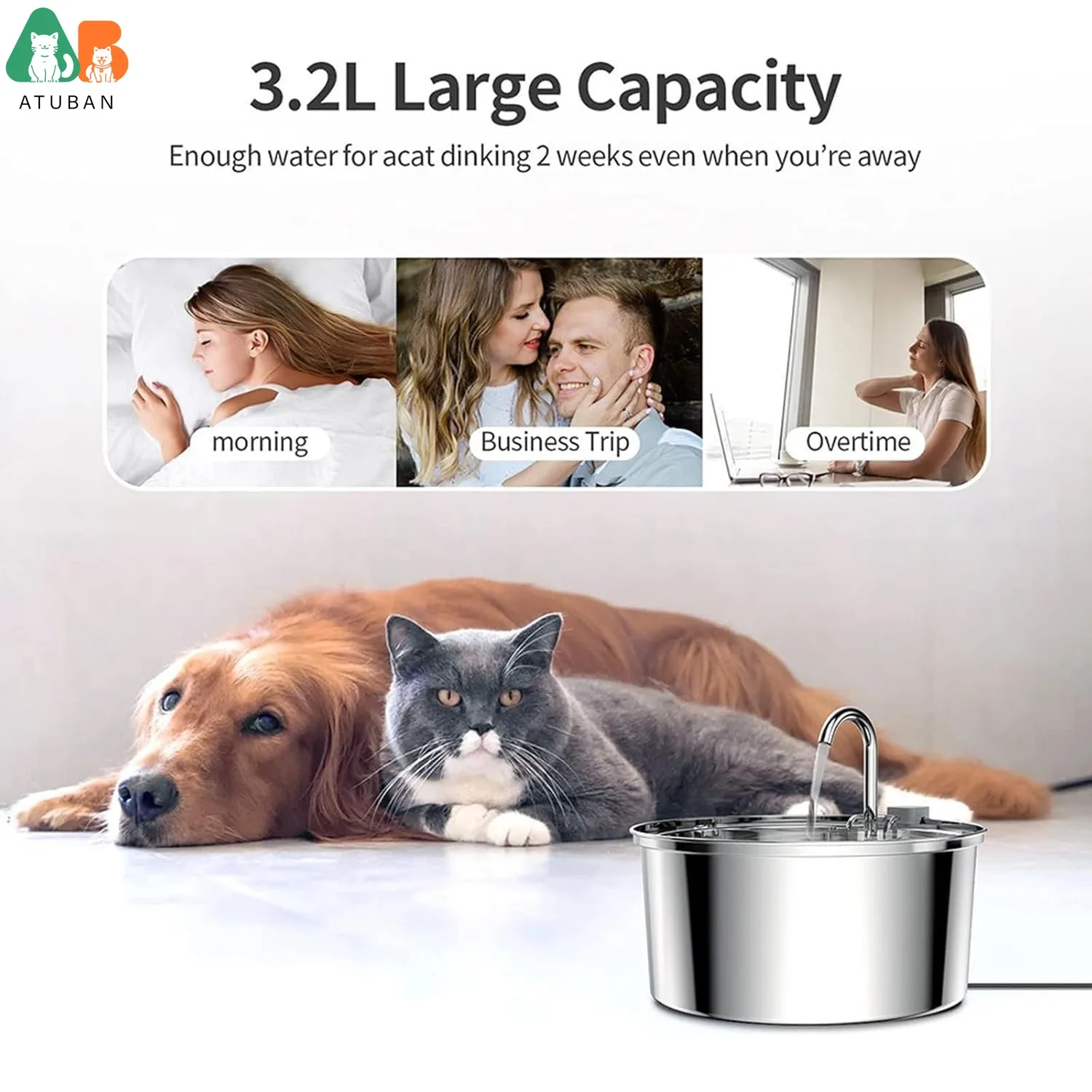 Fuente de agua para gatos y perros – Acero inoxidable ultrasilenciosa - imagen 4