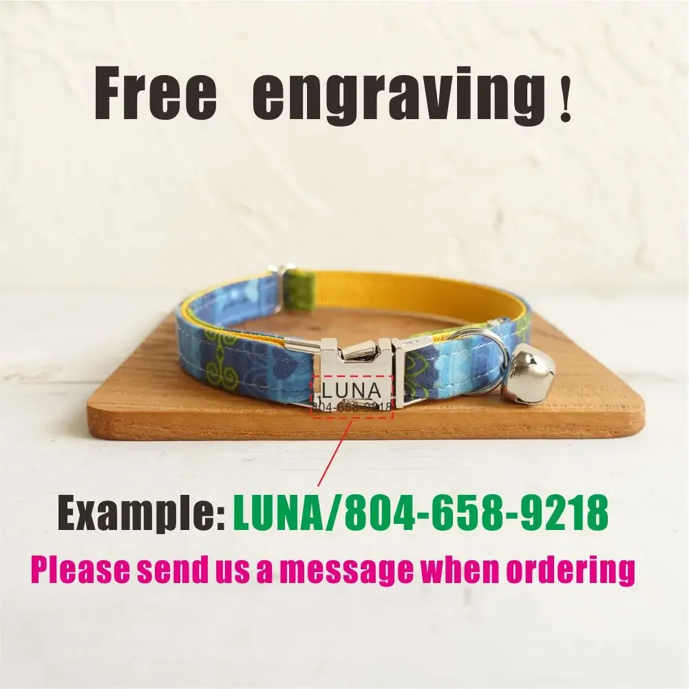 Collar de gato personalizado con grabado gratuito, correa para mascotas a juego, hebilla de Metal de contactos personalizados, Collar pequeño azul para mascotas - imagen 4