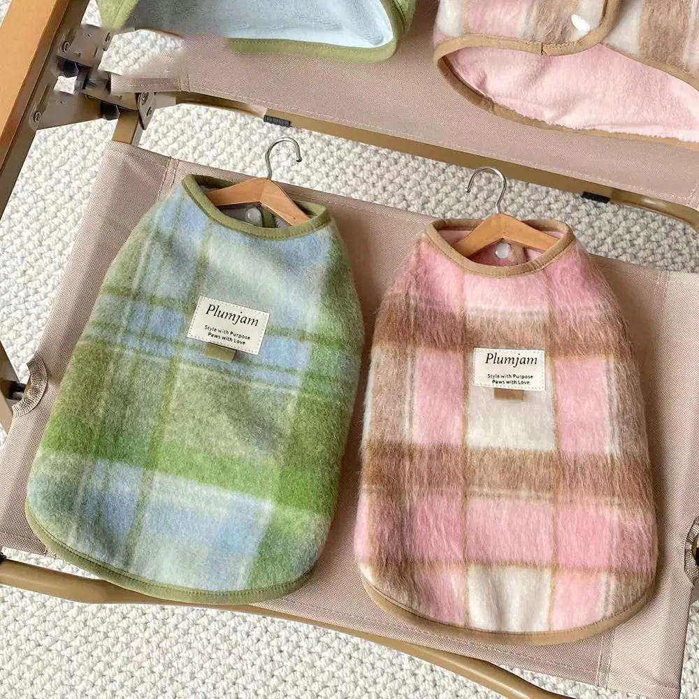 Ropa para Gato, chaleco de lana a cuadros con piel de conejo, ropa aislante de Navidad para perros, ropa para cachorros, ropa para perros pequeños - imagen 3