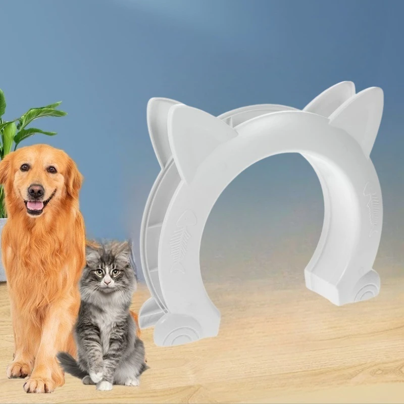 Puerta para mascotas en blanco y negro, puerta para mascotas con agujero para gatos, valla, acceso libre, hueso de pescado, puerta con orejas para gatos, perrera con agujeros para gatos - imagen 2