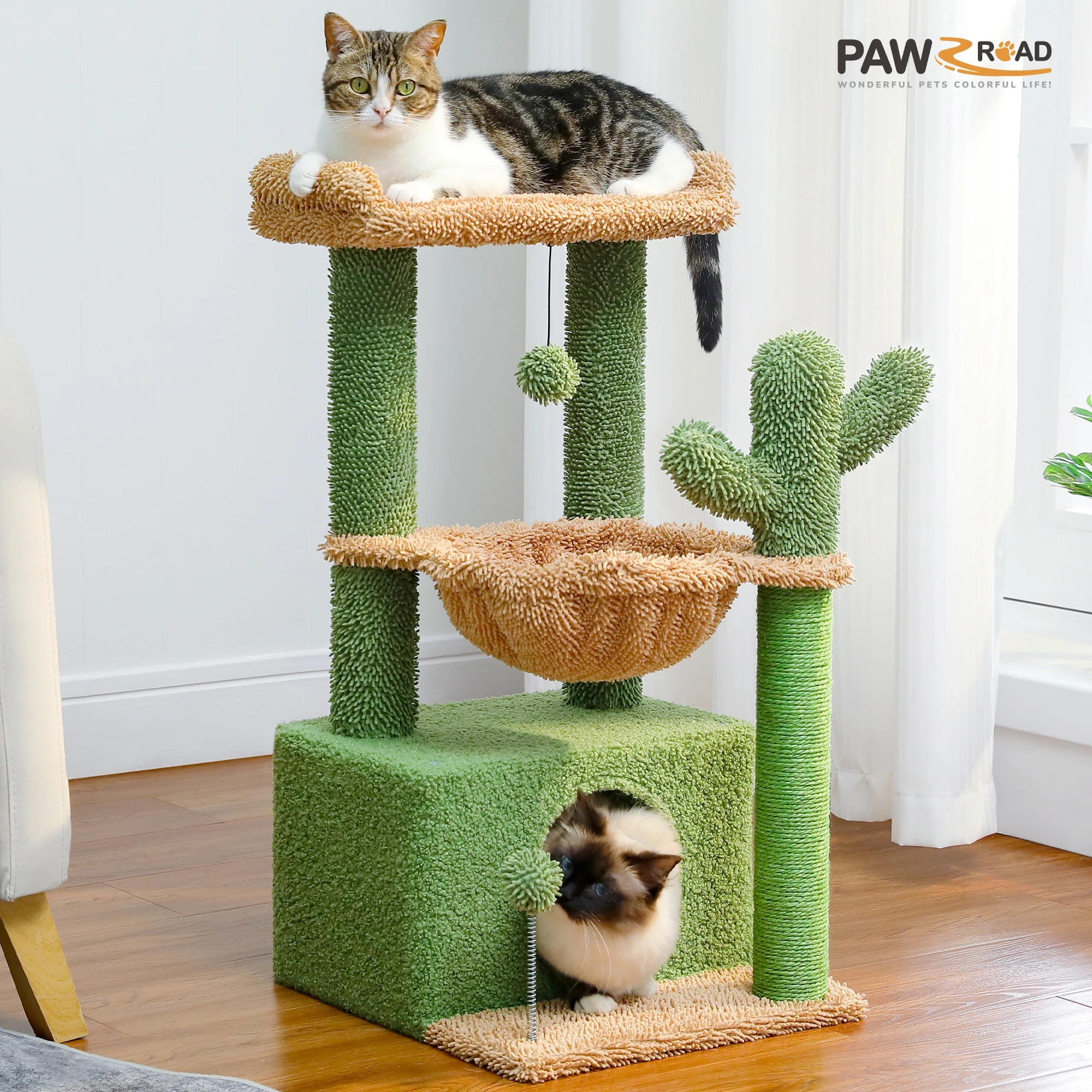 Torre rascador 4 en 1 para gatos – Hamaca, condominio y sisal