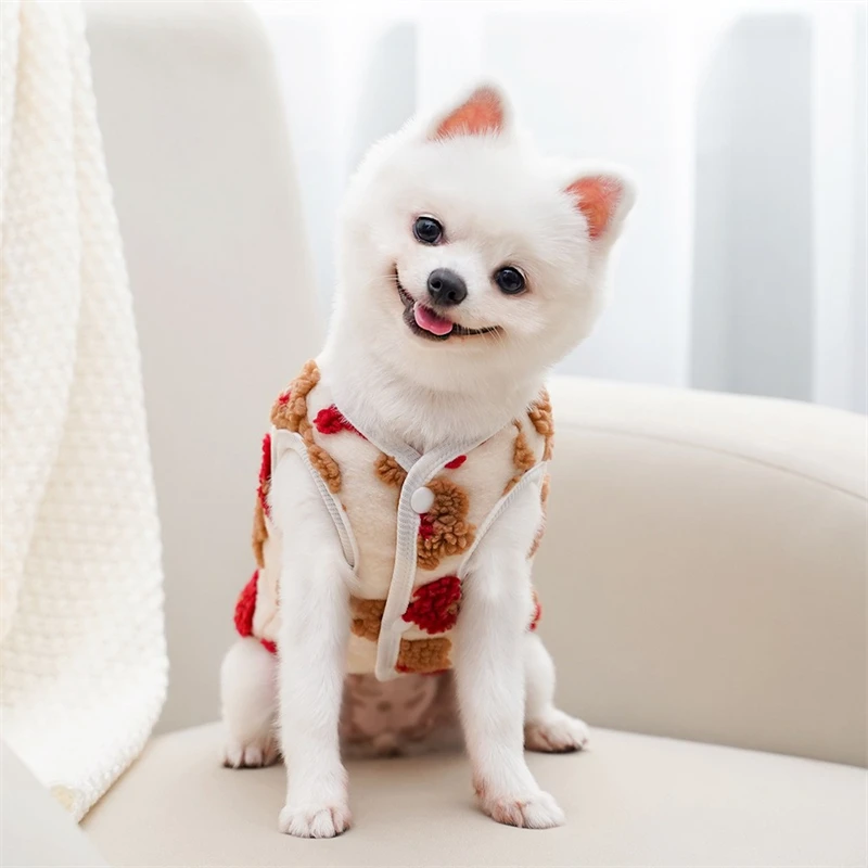 Ropa de terciopelo con flores para gatos y perros - abrigo transpirable - imagen 4