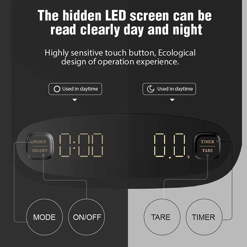 Báscula de café Digital de 2KG y 0,1G, báscula electrónica de café por goteo con temporizador, báscula de pesaje de cocina con carga USB, pesaje de pantalla LED - imagen 3