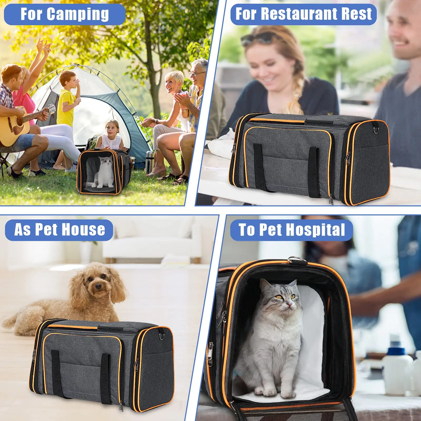 Portador grande reversible expandible para perros y gatos, con almohadilla de forro polar y bolsillos para gatos/perros de hasta 24 libras, portador de viaje para mascotas - imagen 3