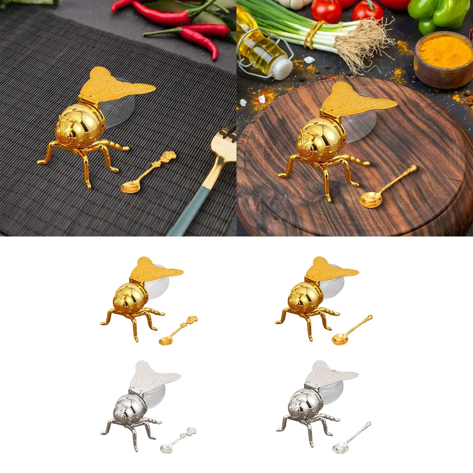 Bee Shaped Honey Jar with Spoon Creative Container Sugar Pots for Condiments Oil Store Honey Syrup Jam Kitchen Parties Dinner