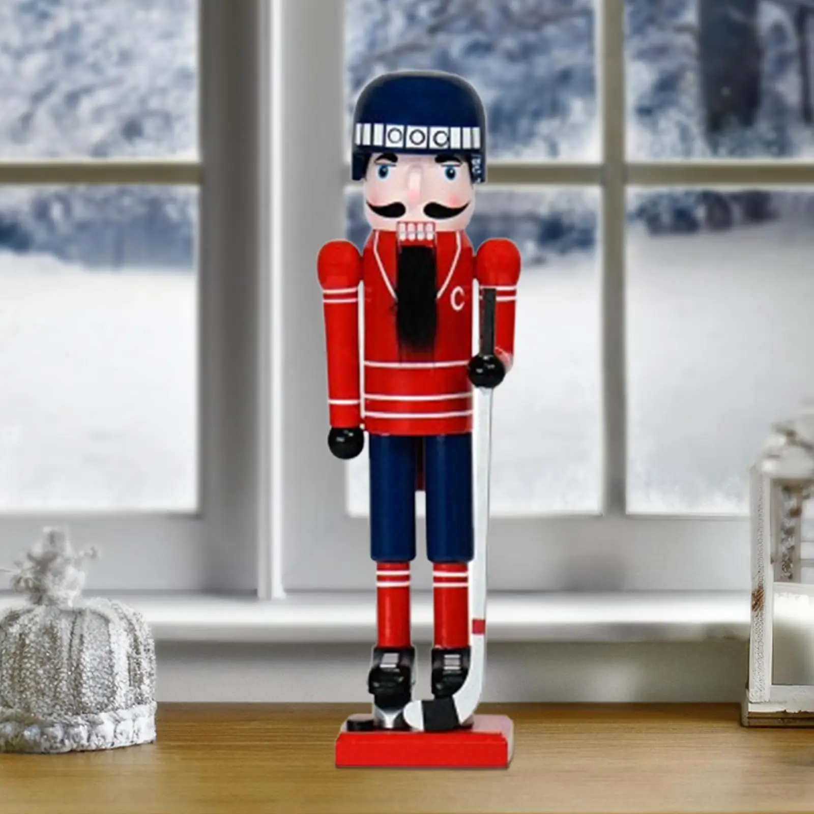 Christmas Wood Ice Hockey Sportsman Nutcracker Decorative Desktop Decoration Height 36cm for Countertops Versatile Lightweight