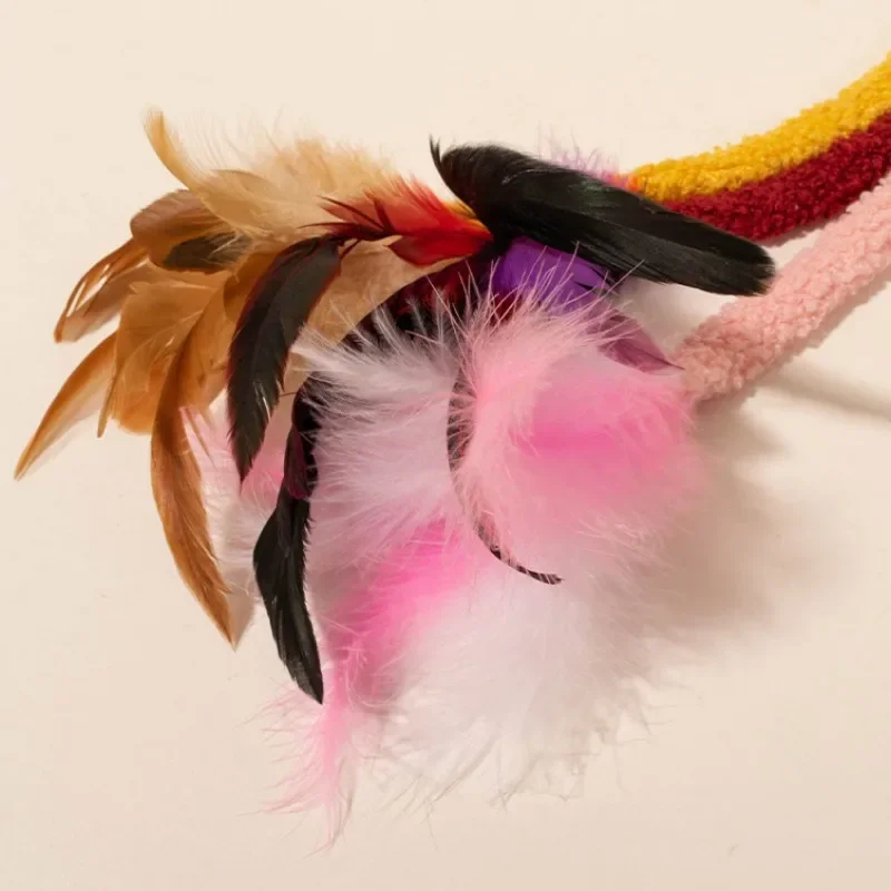 Juguete de plumas para gatos, palo de felpa a rayas, resistente a las mordeduras, palos con campana, productos para mascotas - imagen 4