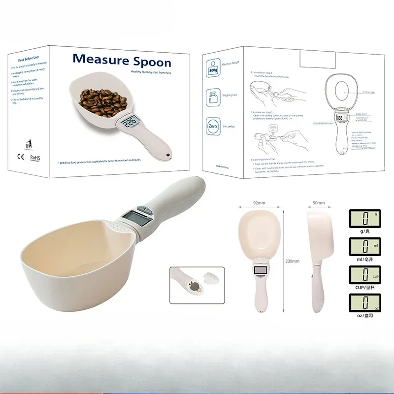 Báscula de cuchara electrónica para mascotas, mango de 800g, báscula de nutrición de cuchara grande, Mini báscula de comida suplementaria para perros - imagen 2