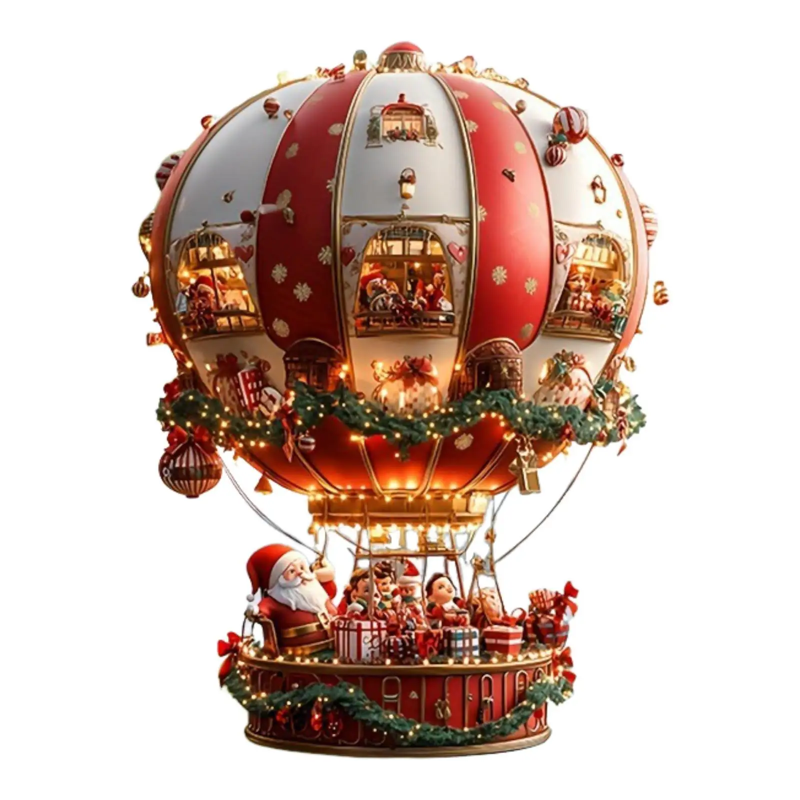Christmas Hot Air Balloon Santa Hanging Ornament Xmas Tree Decor Accent Acrylic Hanging Sign for Cafe Office Patio Wall Porch