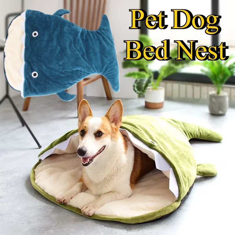 Nido de cama para perro con forma de tiburón de dibujos animados, casa de cueva para perro autocalentable, alfombrilla antideslizante para cama de perro, cojín para gatos y cachorros de interior