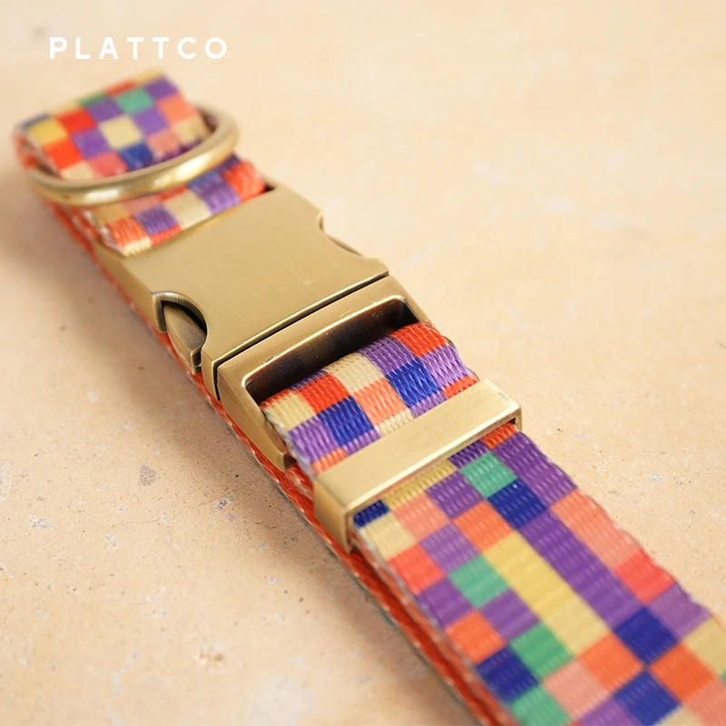 PLATTCO collar de perro de diseño único estampado NEON PLAID con hebilla de bronce de alta calidad talla 5 PDC308BR - imagen 3
