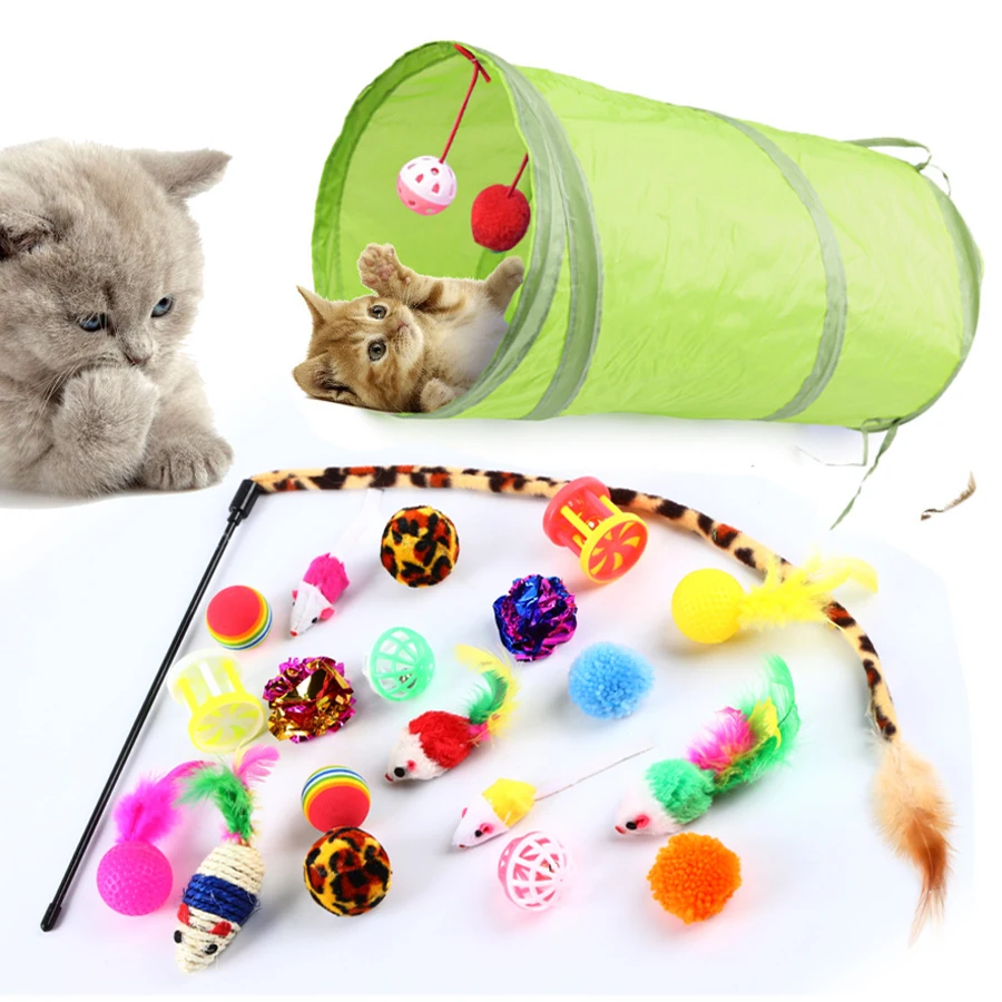 Paquete de 21 juguetes para gatos, túneles interactivos con bolas, túnel plegable, Chat, tienda divertida para gatos, suministros para ratones, accesorios de simulación para peces
