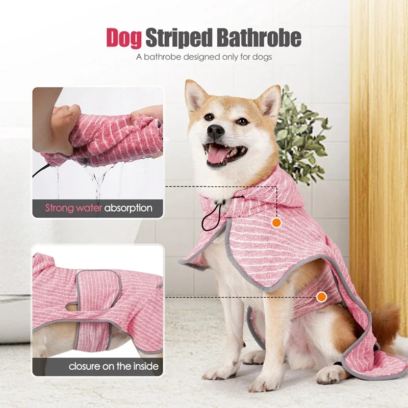 Abrigo de secado para mascotas, albornoz absorbente, toalla para perros grandes, medianos y pequeños, suave, ajustable, secado rápido, humedad, bata de baño para perros y gatos - imagen 3