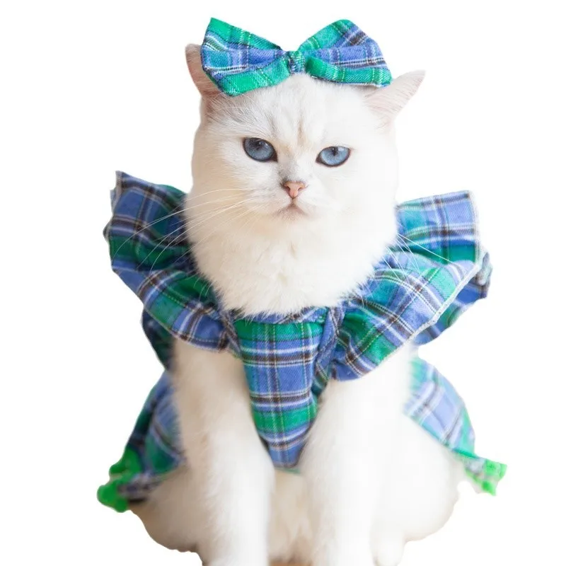 Vestido de Navidad para mascotas, ropa con lazo a cuadros para perros pequeños y cachorros, Otoño e Invierno - imagen 5