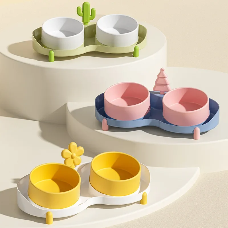 Cuenco para mascotas, lavabo de comida para gatos, protege la columna Cervical de ser golpeada sobre la boca oblicua, cuenco doble, cuencos para beber para perros - imagen 2