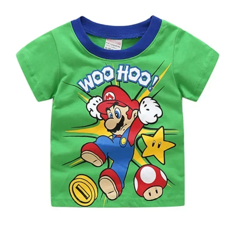 2 unids/set Super Marios Bros ropa de dormir verano niños niñas Cosplay pijamas Anime Harajuku estampado algodón pantalones cortos de manga corta traje - imagen 2