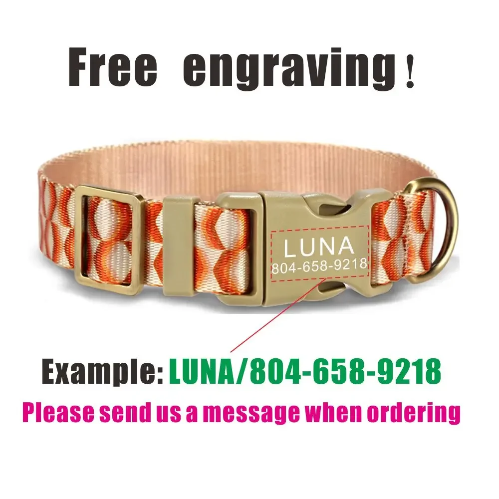Collar personalizado para mascotas, placa de identificación ajustable, rombo naranja, fibra suave, collares para gatos y perros, correa de plomo, personalizado - imagen 4