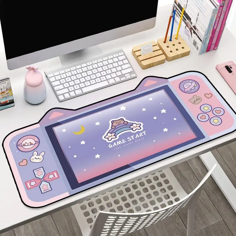 Alfombrilla de ratón para juegos de ordenador, alfombrilla de escritorio grande con bordes cosidos, color rosa Pastel, Gato Sakura - imagen 4