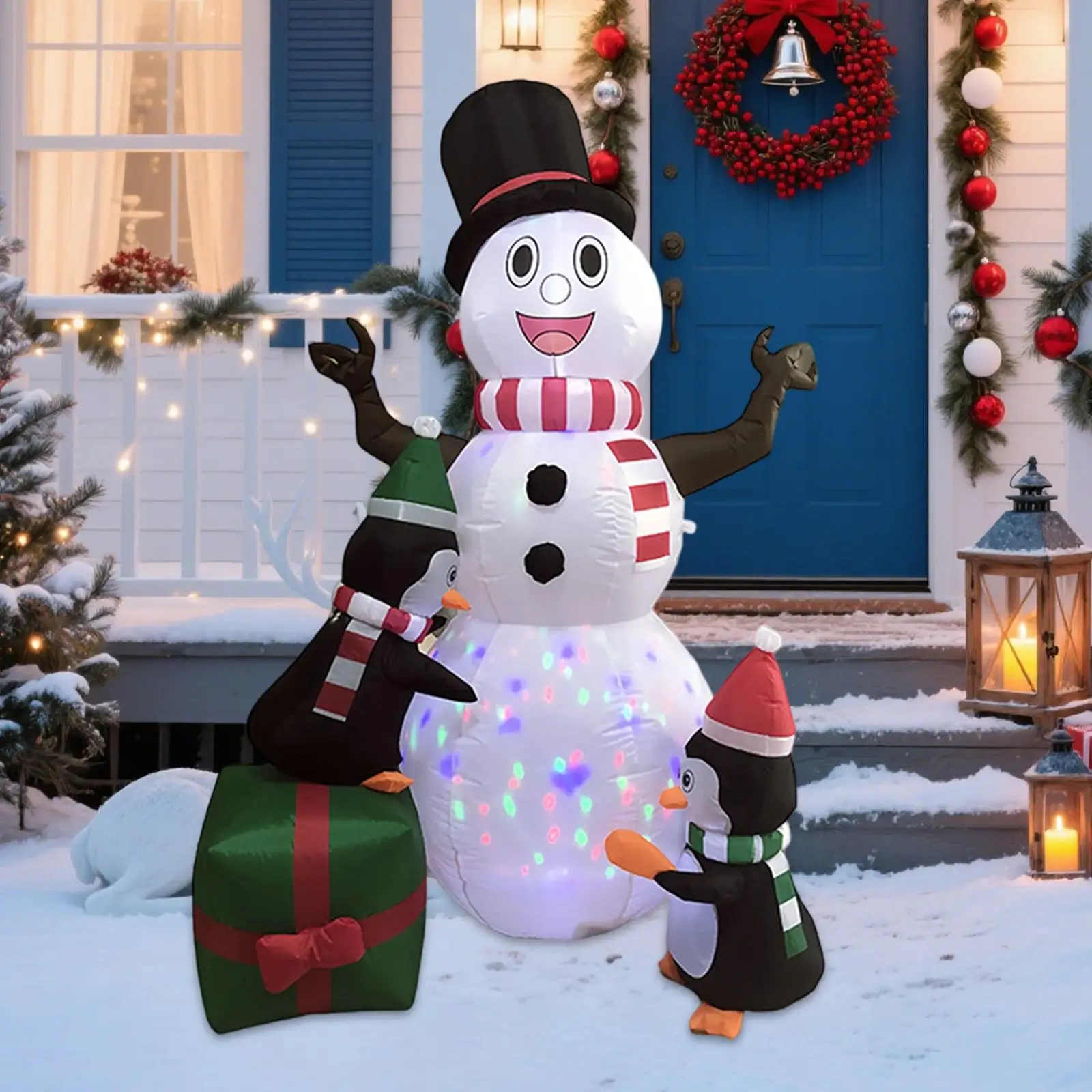 Christmas Inflatable Snowman Penguin Weatherproof Cute, Props Christmas Decor Built in LED Lights, Ornament for Party Courtyard