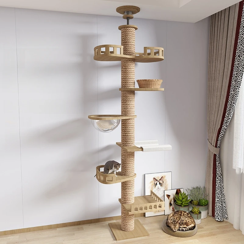 Casa de árbol para gatos ajustable, torre para gatos de suelo a techo, Condo de varios niveles con poste rascador, hamaca, productos para mascotas