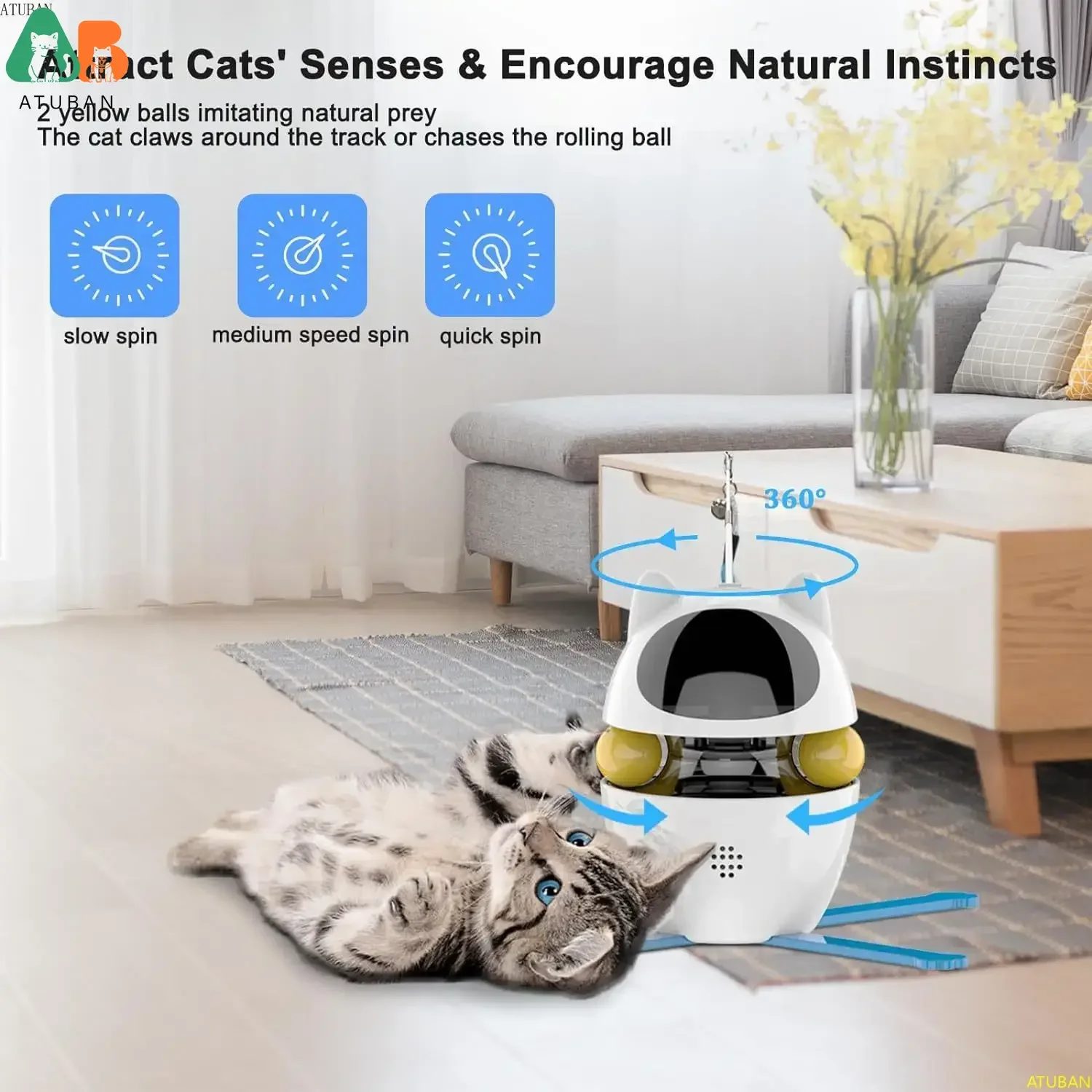 Juguetes interactivos 3 en 1 para gatos, ejercicio divertido, juguetes giratorios eléctricos para gatos de interior, juguete láser, bola automática para gatos, juguetes para gatitos - imagen 2
