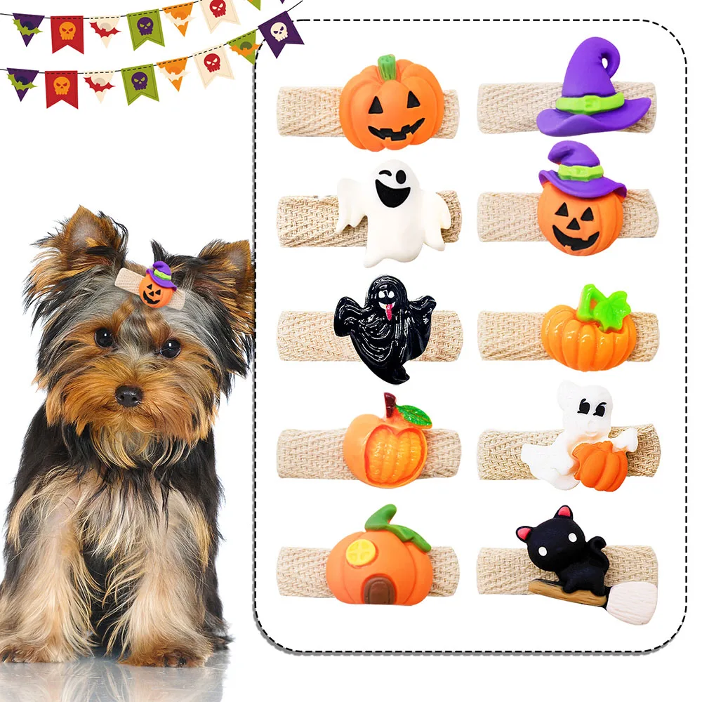 50ps lindo Clip de pelo de perro de Halloween exquisito lindo accesorios para el cabello de perro pequeño para decoración de Halloween mascotas perros productos de aseo