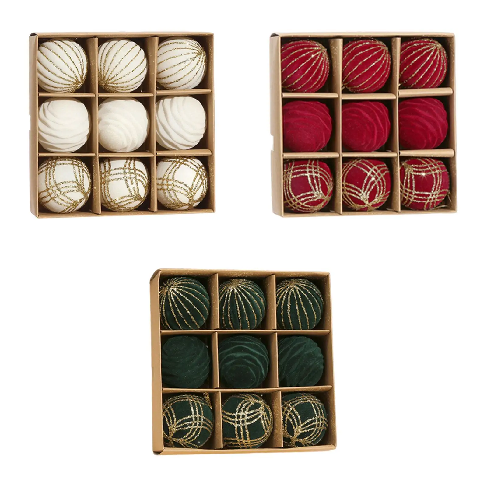 9 Uds. De bolas navideñas de terciopelo de 2,4 pulgadas, decoración multiusos ligera y resistente para manteles festivos, decoración inastillable