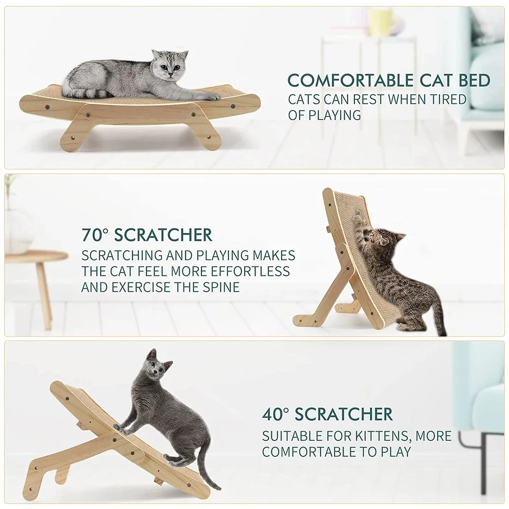 Rascador de cartón para gatos con marco de madera maciza, raspadores para gatitos, cama para rascar, muebles Reversibles para mascotas, juguetes 5 en 1 - imagen 2