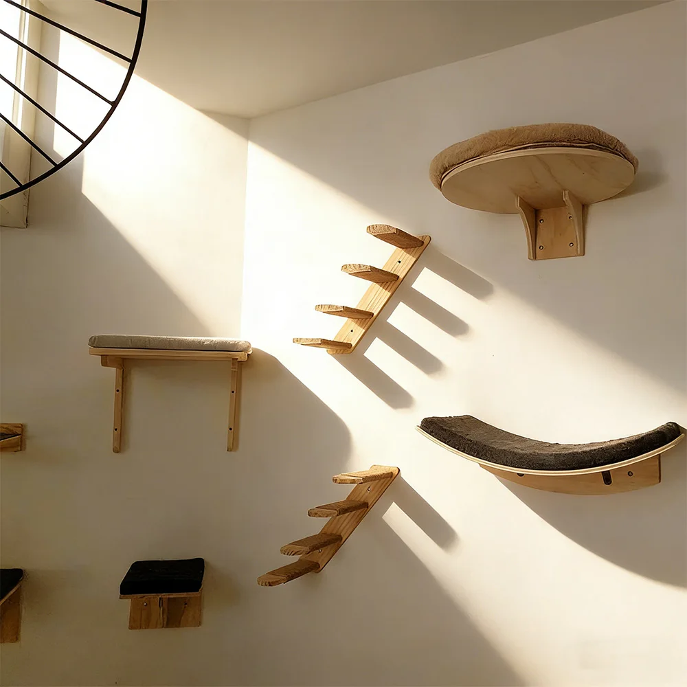 Cama con estante para gatos montada en la pared y acolchado suave, muebles de percha para gatos que ahorran espacio para gatitos de interior y gatos adultos para escalar y dormir