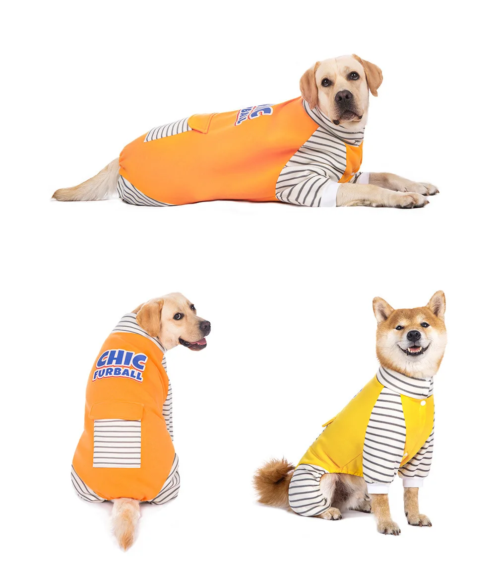 Ropa para perros grandes XL-8XL, mono a rayas con cuello alto para perros, pijama cálido con forro de felpa para perros medianos y grandes, Pitbull para mascotas - imagen 2