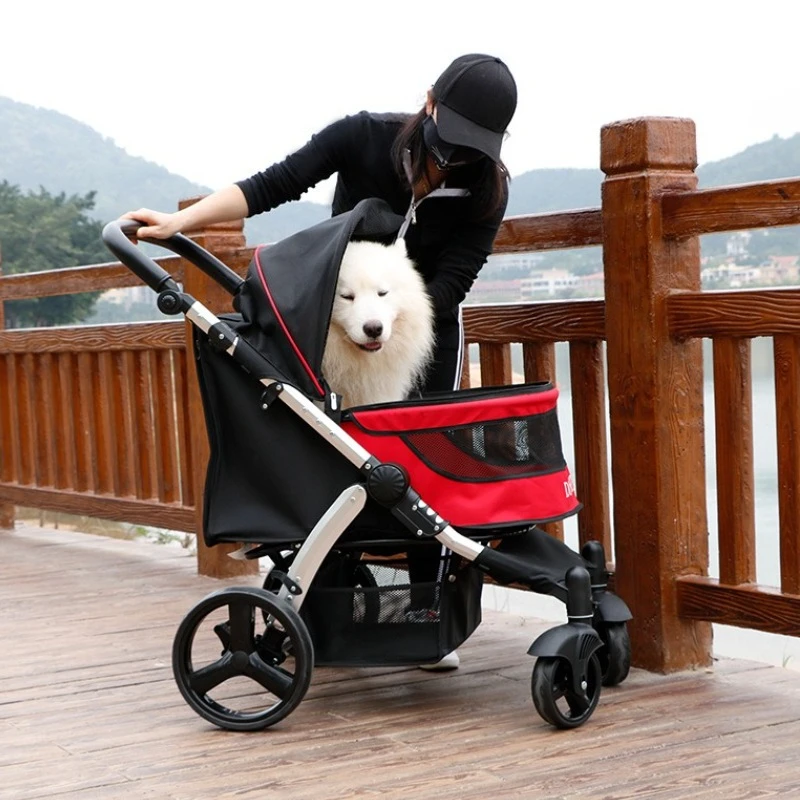 Cochecito de lujo para perros, cochecito para perros de gran espacio, plegable, para mascotas, cachorros, gatos, perros, cochecitos, carrito de seguridad transpirable para gatos y gatitos - imagen 3