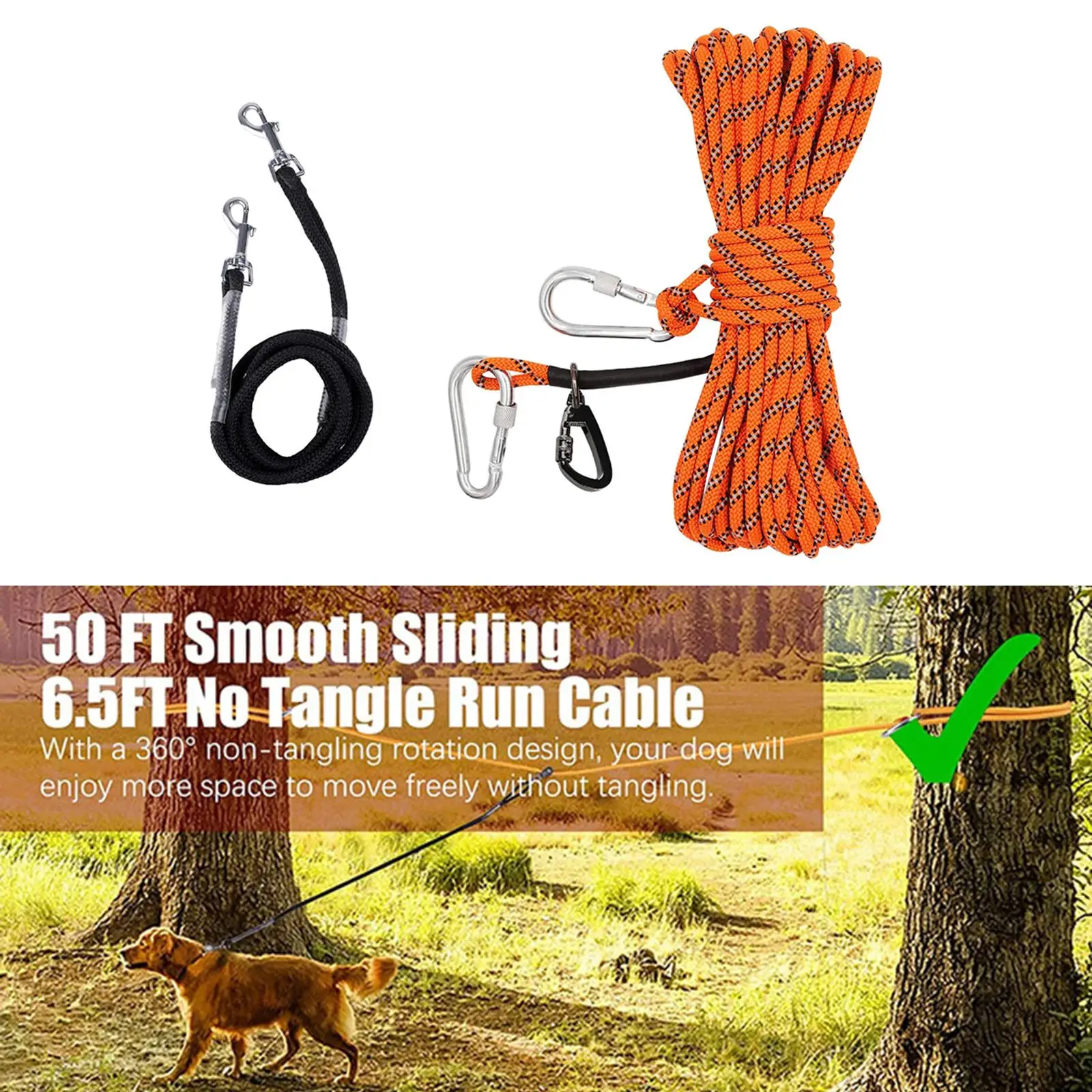 Cable de amarre para perros, deslizamiento suave para actividades al aire libre, Camping, Montañas - imagen 4