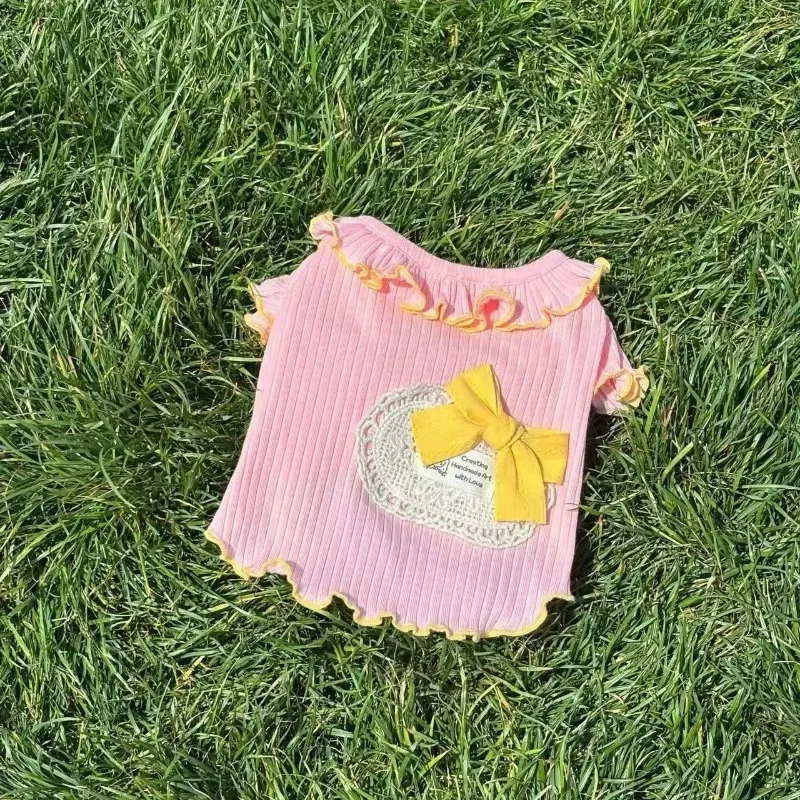 Camiseta con estampado Floral de verano para mascotas Ins, chaleco de encaje de peluche para gatos, Top para mascotas, ropa para perros pequeños, ropa para cachorros - imagen 3