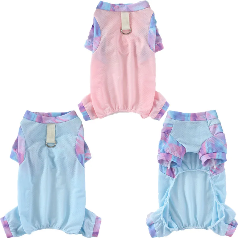 Ropa de malla para perros, mono azul y rosa para perros y gatos, pijamas para perros pequeños, perro salchicha, Chihuahua, ropa de verano para cachorros, mono para mascotas