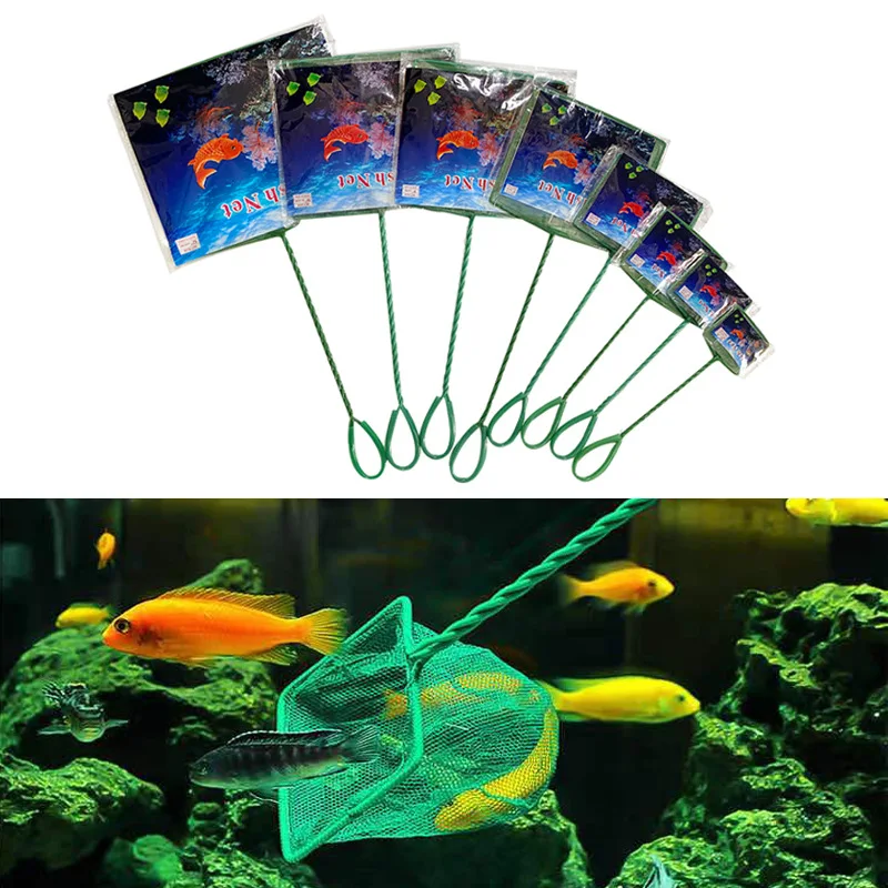 Red de pesca grande de 3-12 pulgadas, accesorios cuadrados para acuario con mango largo, red para camarones Betta, red de pesca, Herramientas de limpieza para pecera