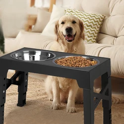 Comedero elevado ajustable con cuencos acero inoxidable para perros