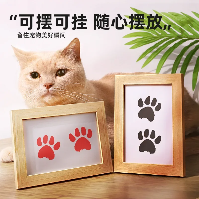 Mesa con huella de pata de mascota, huella de mano de gato, impresiones de pata de perro, marco de fotos conmemorativo, impresión de pata de gato, regalo de barro, impresiones de tinta sin enjuague - imagen 2