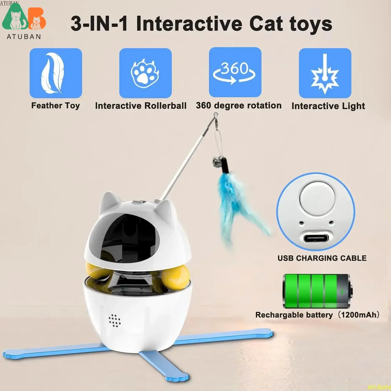 Juguetes interactivos 3 en 1 para gatos, ejercicio divertido, juguetes giratorios eléctricos para gatos de interior, juguete láser, bola automática para gatos, juguetes para gatitos - imagen 5