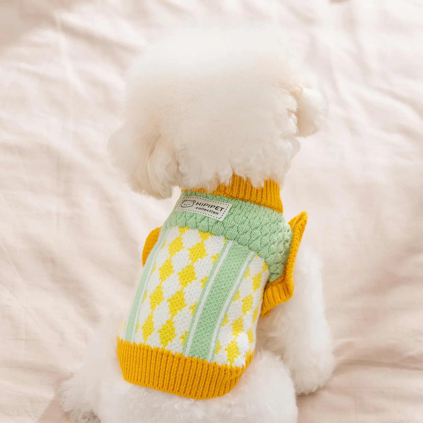 Suéter a cuadros de punto grueso y cálido para otoño e invierno, abrigo de peluche para mascotas, ropa para perros pequeños, ropa para cachorros - imagen 2