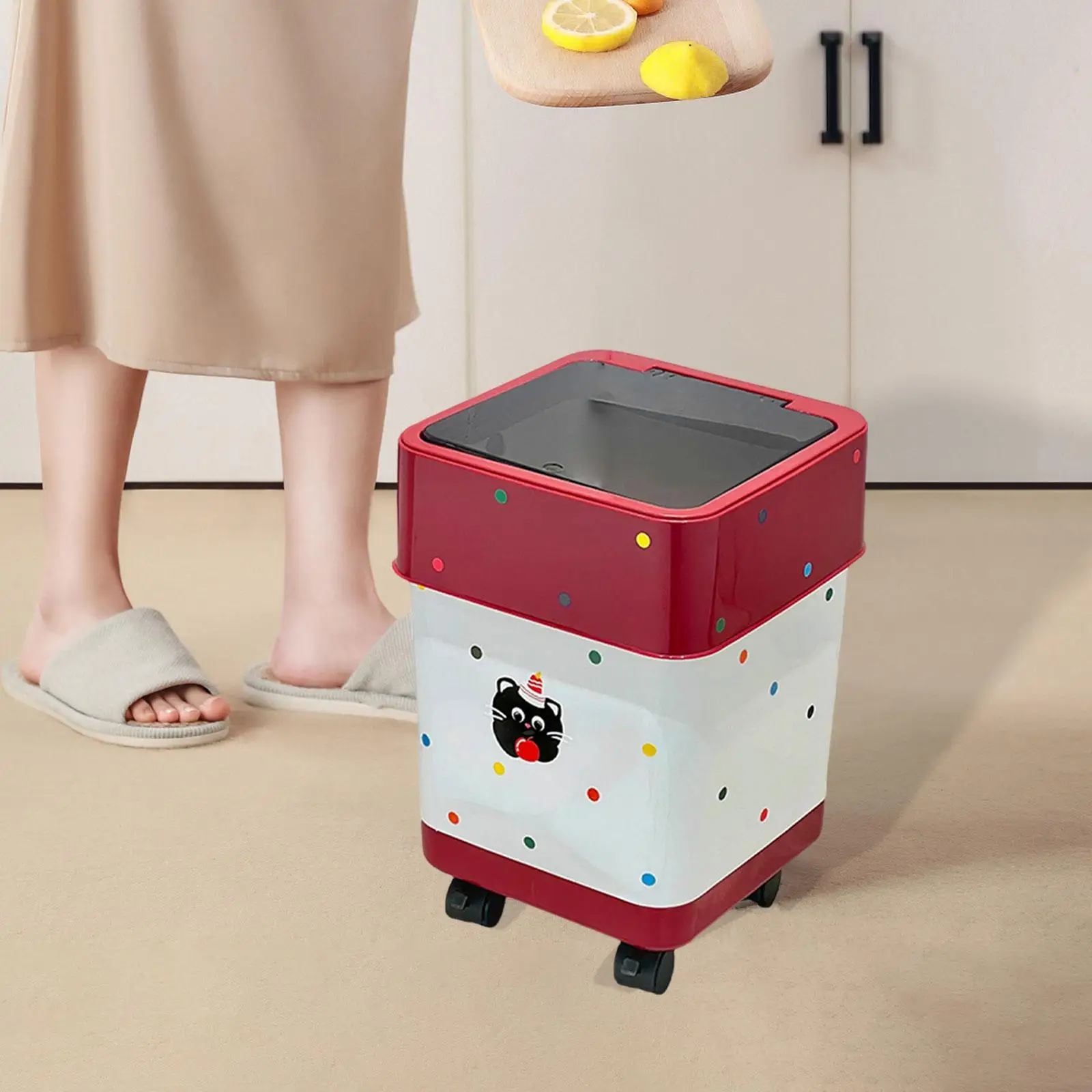 Cubo de basura con ruedas, cubo de basura, cesta de basura bonita y resistente, cubo de basura rodante con ruedas para sala de estar, baño, habitación de niños - imagen 4