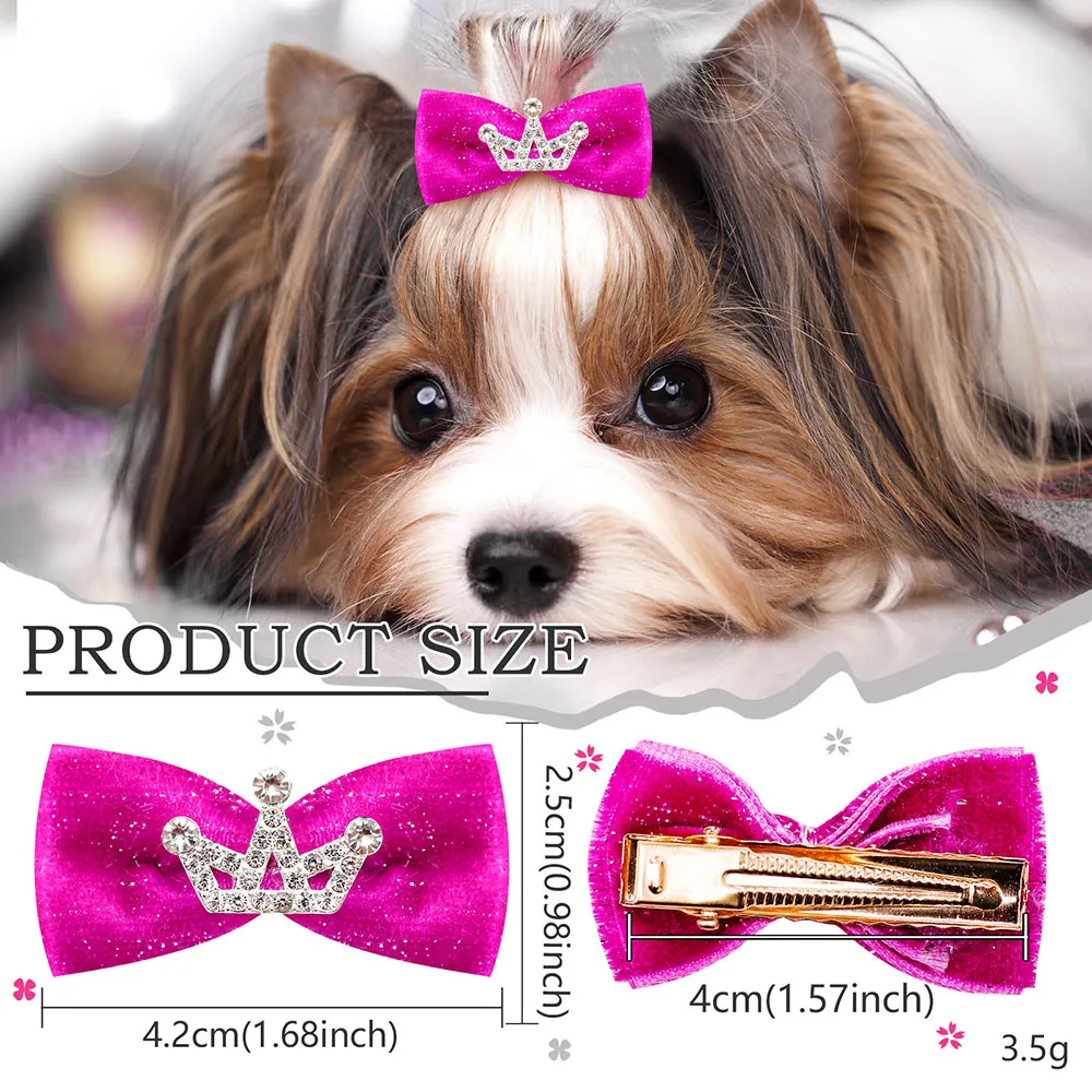100 Uds. Pinzas para el pelo para perros, corona de diamantes, lazos para perros, princesa, boda, aseo, lazo, perros pequeños, gatos, vacaciones, cumpleaños, accesorios para el cabello - imagen 2