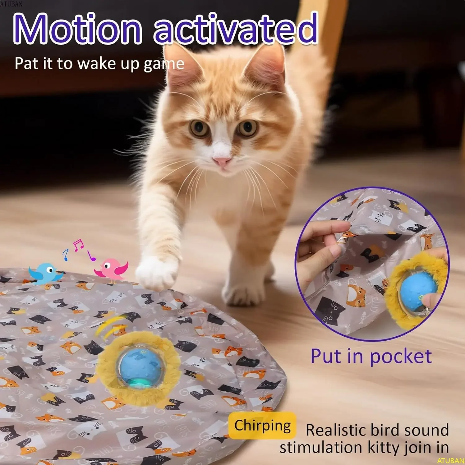 ATUBAN-pelota interactiva para gatos, juguete para gatitos que se monta rápidamente, activación de movimiento, juego para atrapar ratones - imagen 2