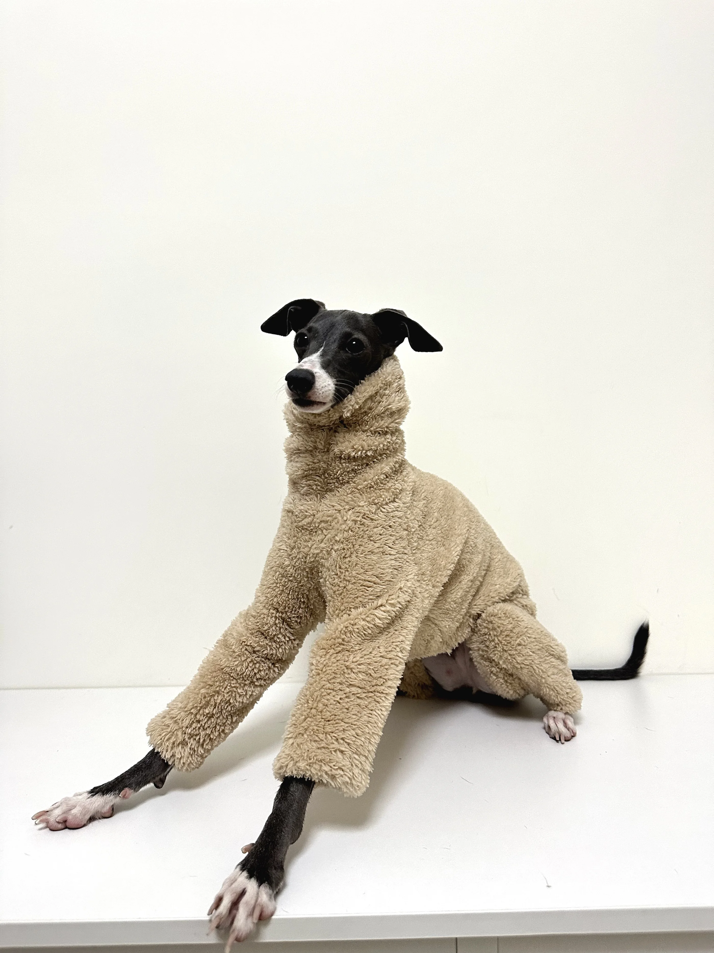 Ropa de invierno para perros galgo italiano de cuatro patas, mono marrón de cuello alto Whippet de doble cara para perros grandes y medios pequeños - imagen 2