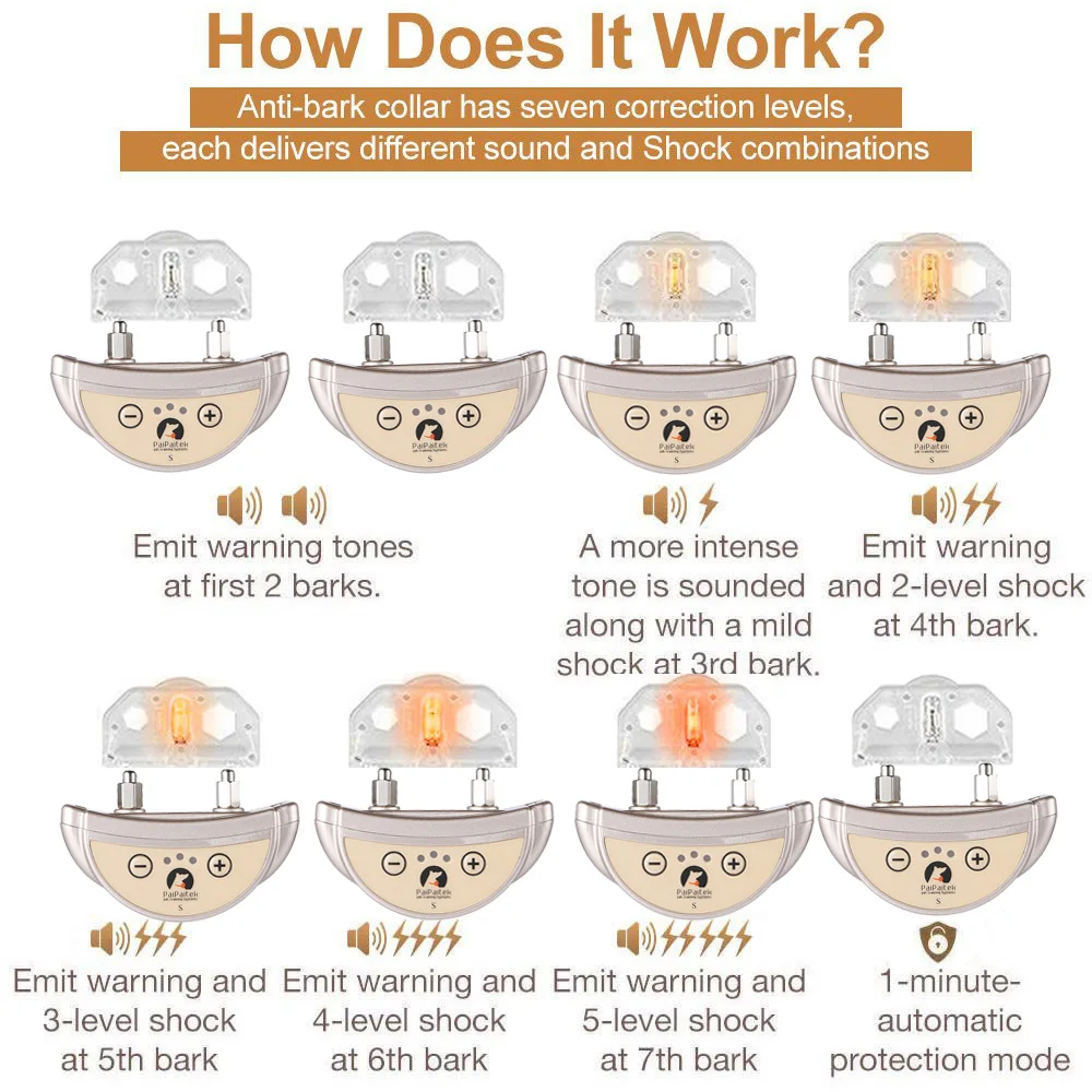 Dispositivo antiladridos para perros, Collar de entrenamiento para perros recargable por USB, Collar para mascotas con sensibilidad ajustable, negro, dorado y plateado - imagen 2