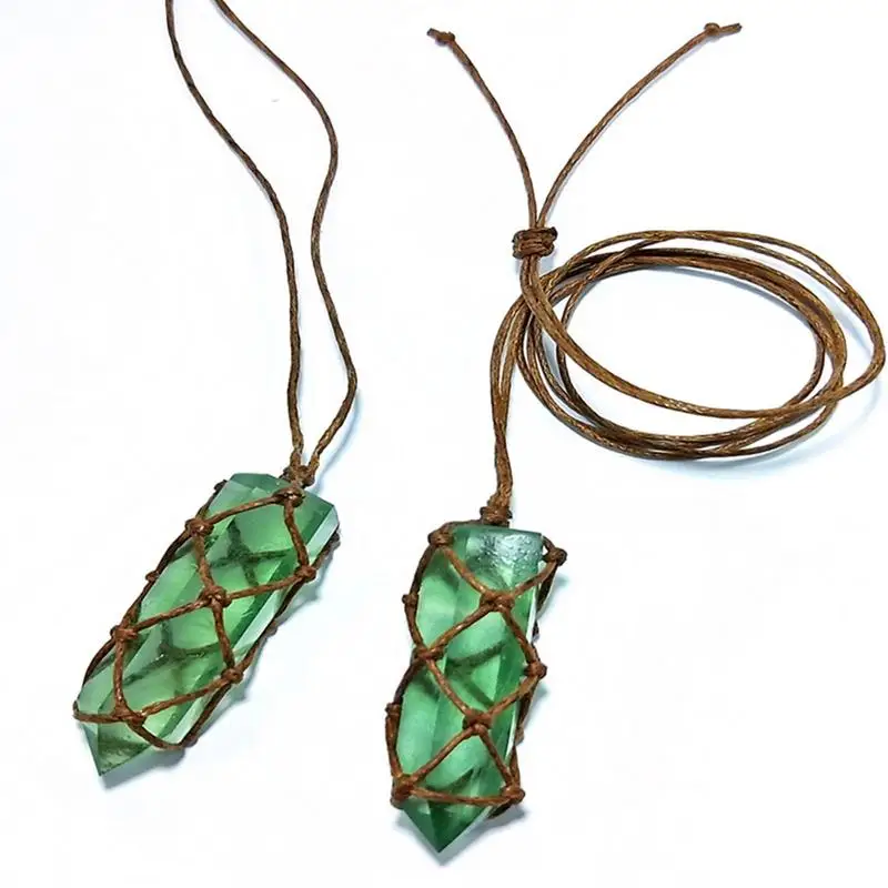 Colgante de cristal de cuarzo Natural, amatista, azul y verde, hecho a mano, curación DT, varita de piedras preciosas, Reiki, piezas - imagen 3