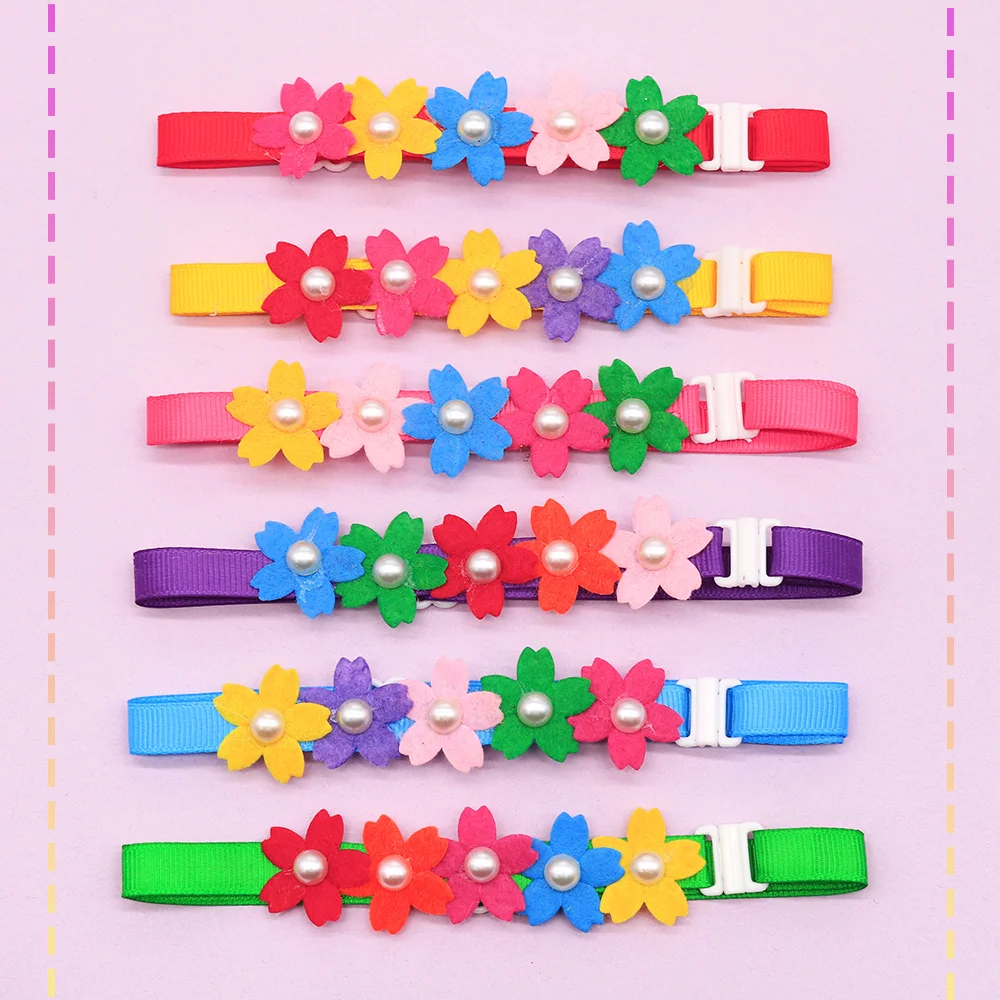 Collares ajustables para gatos y perros con lazos coloridos y perlas - imagen 4