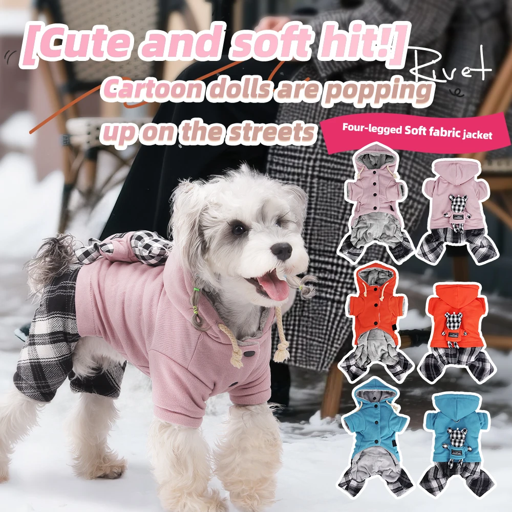Ropa para perros de otoño e invierno con capucha, diseño de cuatro patas, muñeca blanca y negra, ropa para mascotas para perros - imagen 2